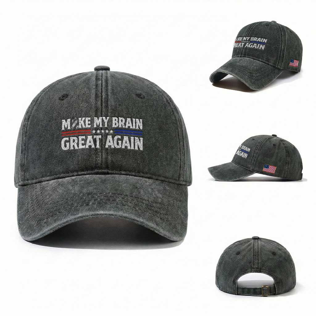 Funny Brain Surgery Recovery Washed Cotton Baseball Cap Make My Brain Great Again Gray Ribbon TS10