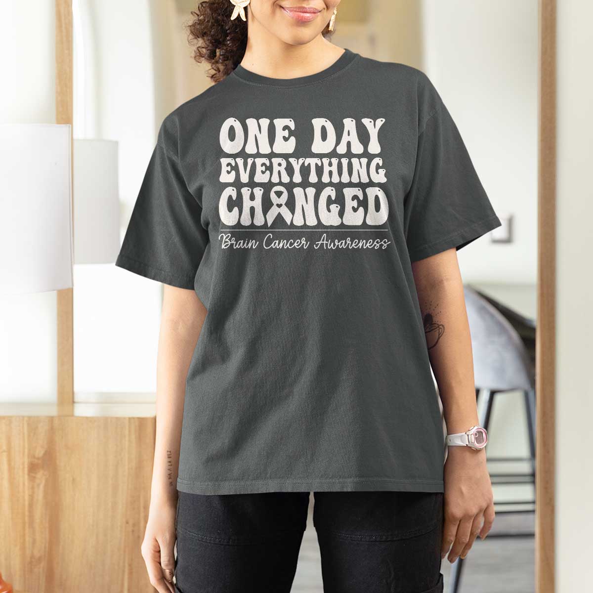 Brain Cancer Awareness T Shirt For Women Fight Brain Tumor Cure Groovy