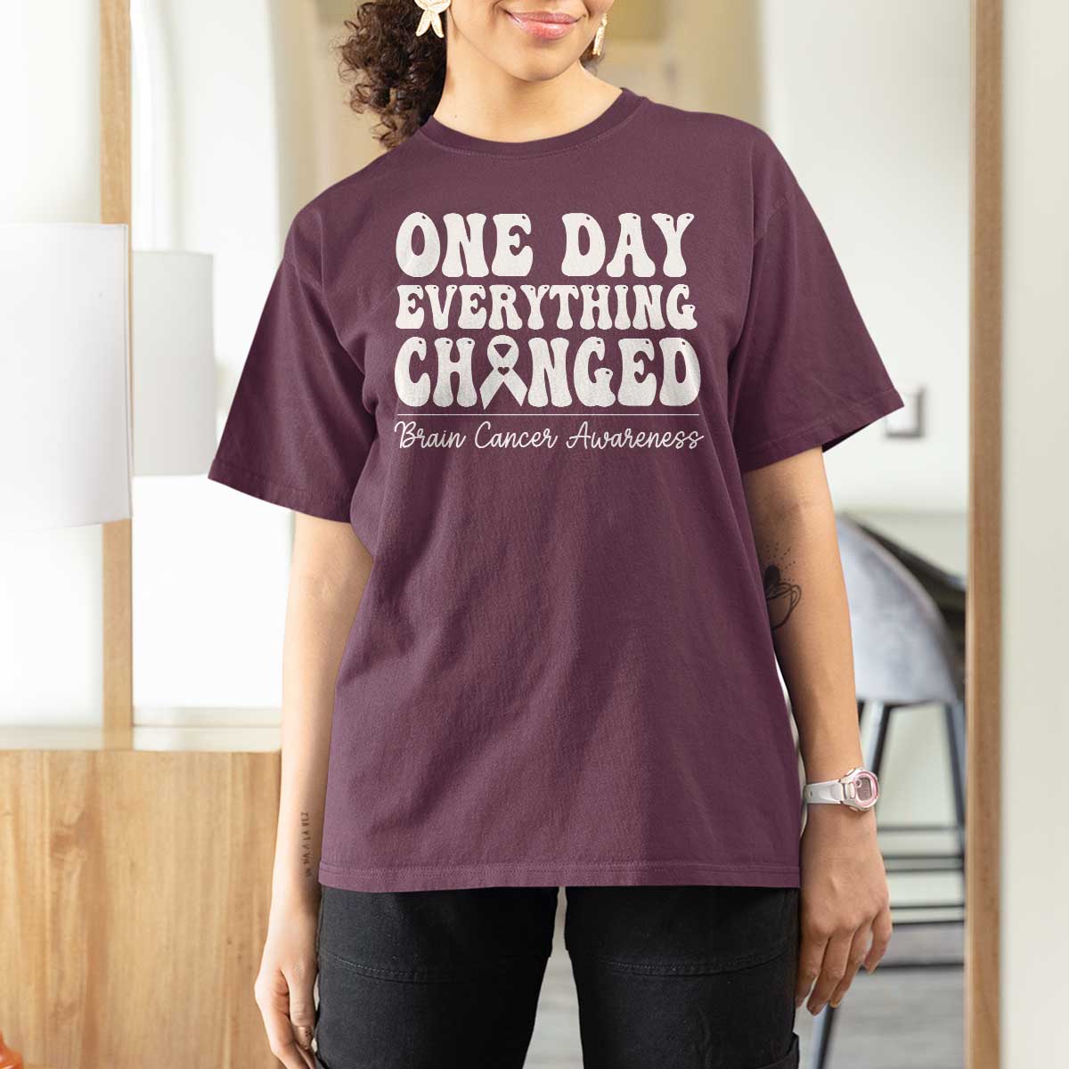 Brain Cancer Awareness T Shirt For Women Fight Brain Tumor Cure Groovy