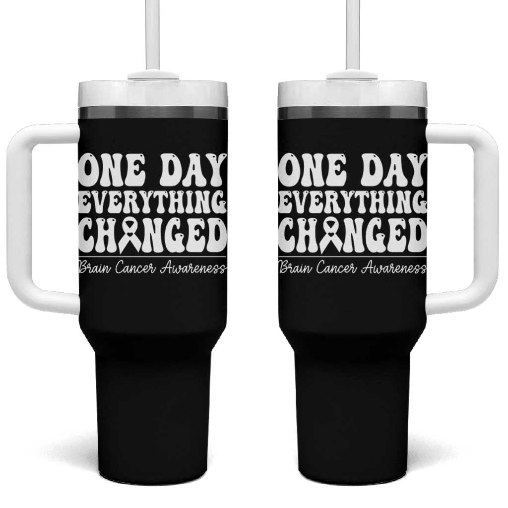Brain Cancer Awareness Tumbler With Handle Fight Brain Tumor Cure Groovy