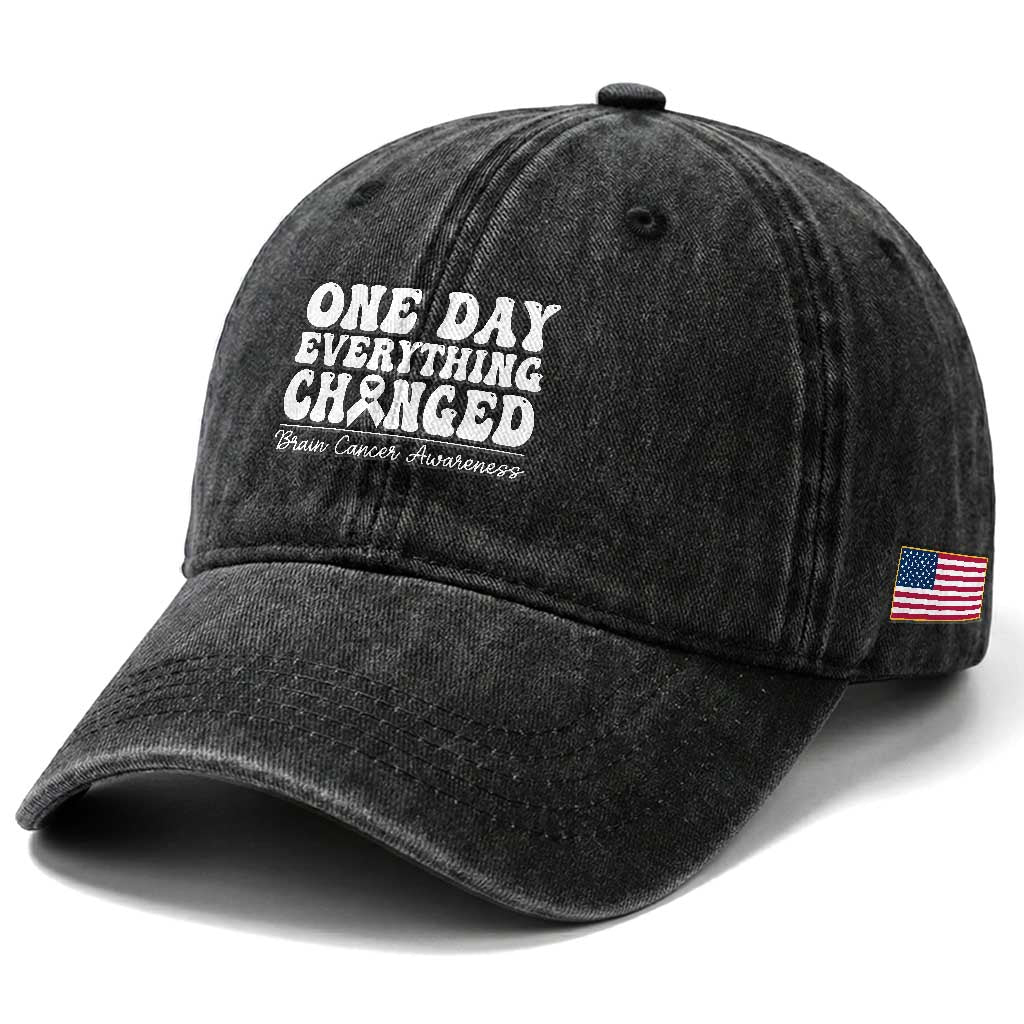 Brain Cancer Awareness Washed Cotton Baseball Cap Fight Brain Tumor Cure Groovy