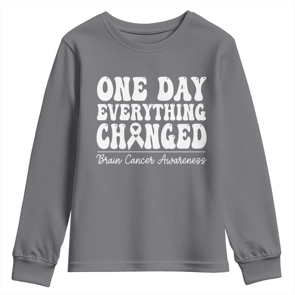 Brain Cancer Awareness Youth Sweatshirt Fight Brain Tumor Cure Groovy