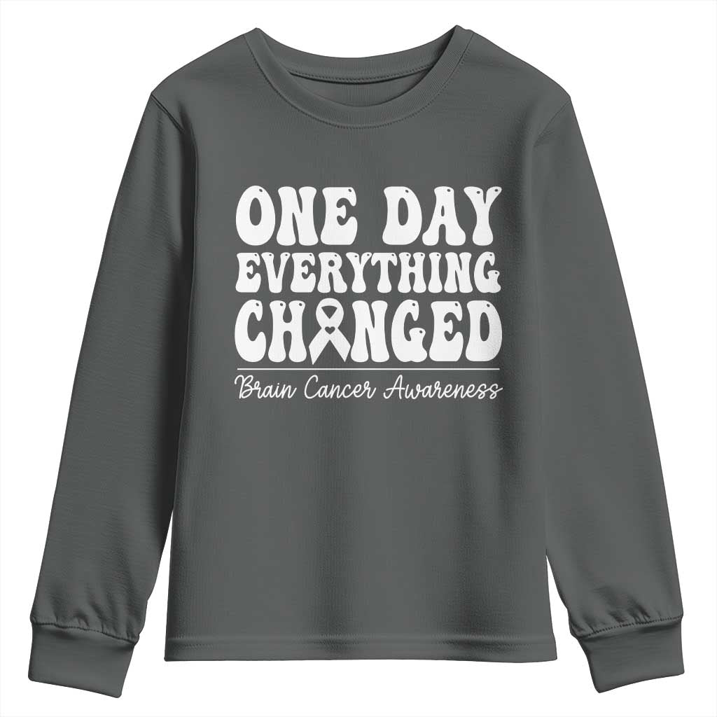 Brain Cancer Awareness Youth Sweatshirt Fight Brain Tumor Cure Groovy