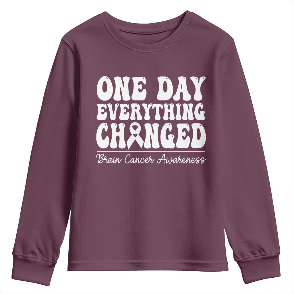 Brain Cancer Awareness Youth Sweatshirt Fight Brain Tumor Cure Groovy