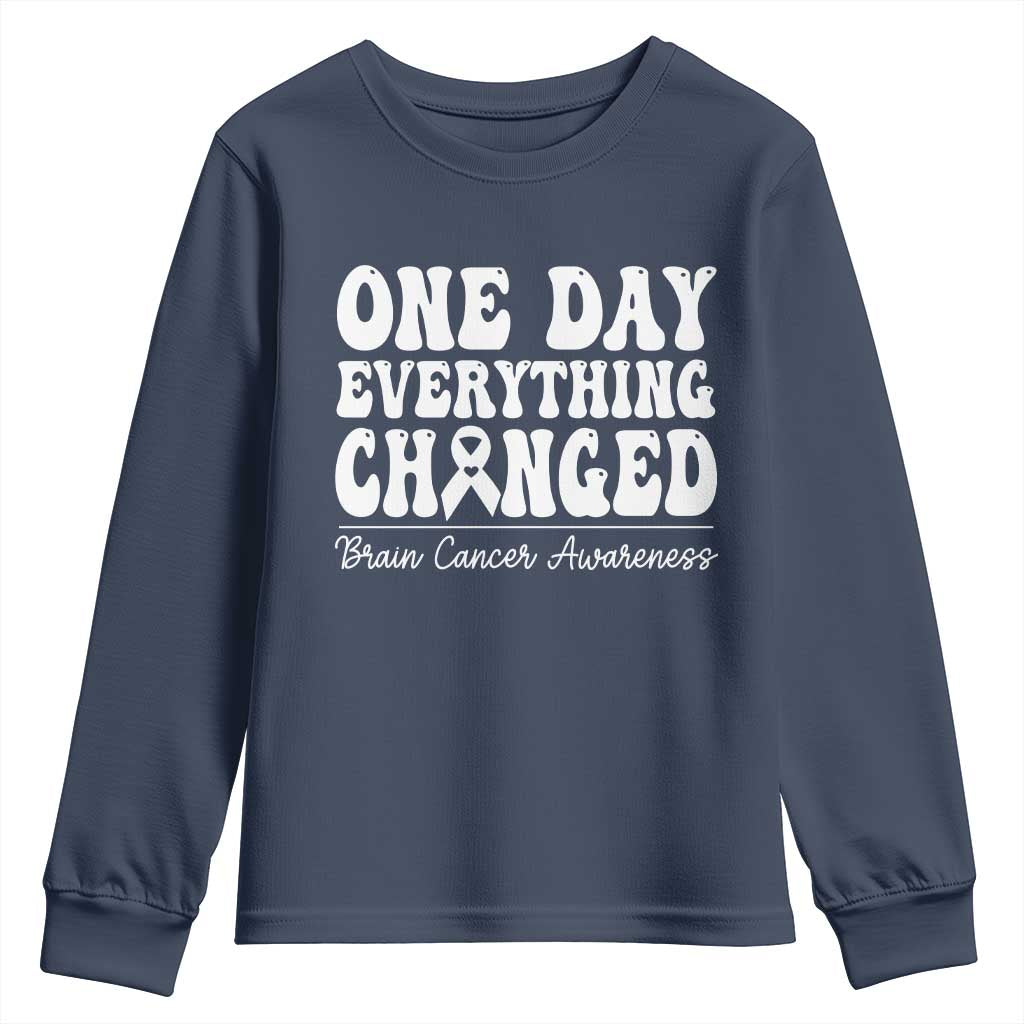 Brain Cancer Awareness Youth Sweatshirt Fight Brain Tumor Cure Groovy
