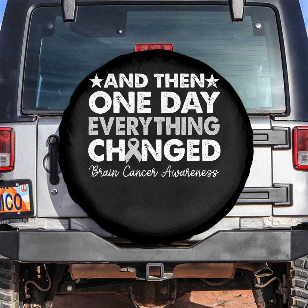 Brain Cancer Awareness Spare Tire Cover Retro Fight Brain Tumor Cure Gray Ribbon