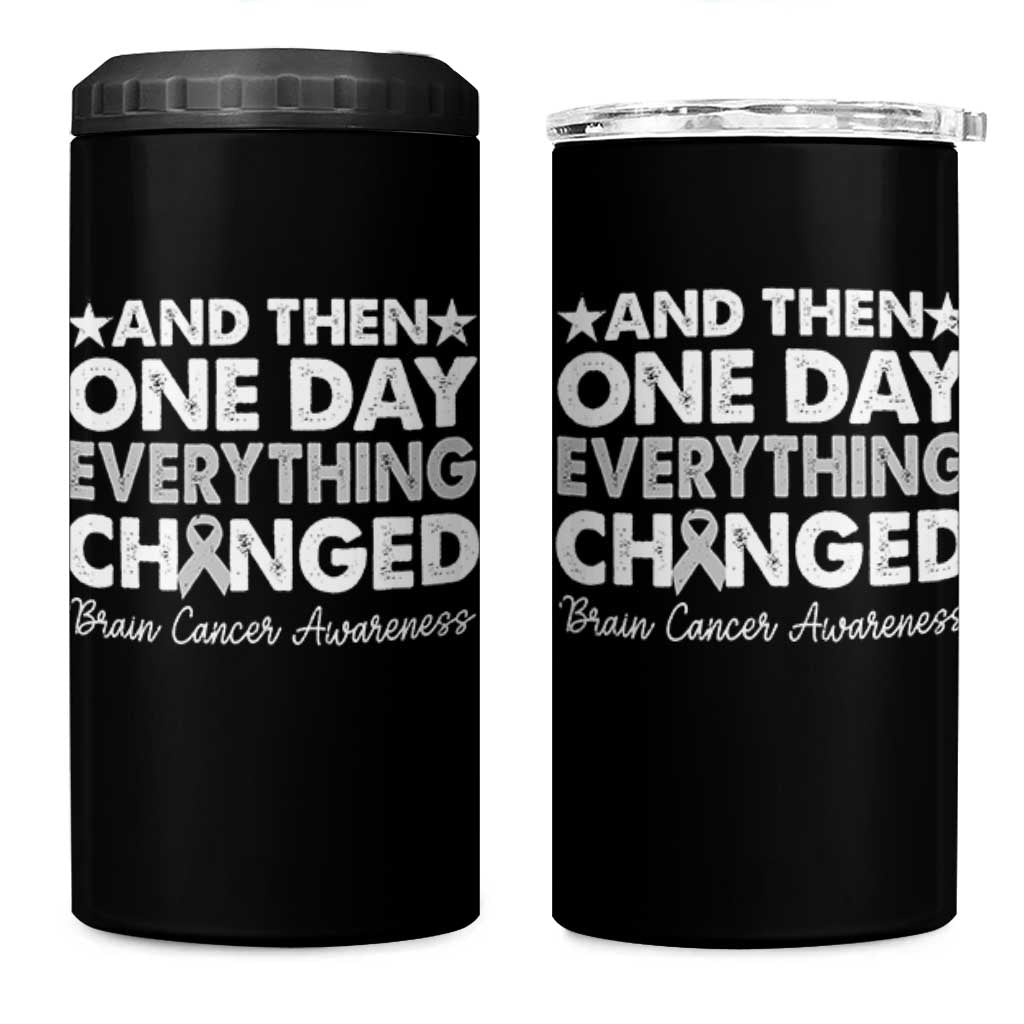 Brain Cancer Awareness 4 in 1 Can Cooler Tumbler Retro Fight Brain Tumor Cure Gray Ribbon