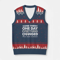 Brain Cancer Awareness V-Neck Knit Sweater Vest Retro Fight Brain Tumor Cure Gray Ribbon