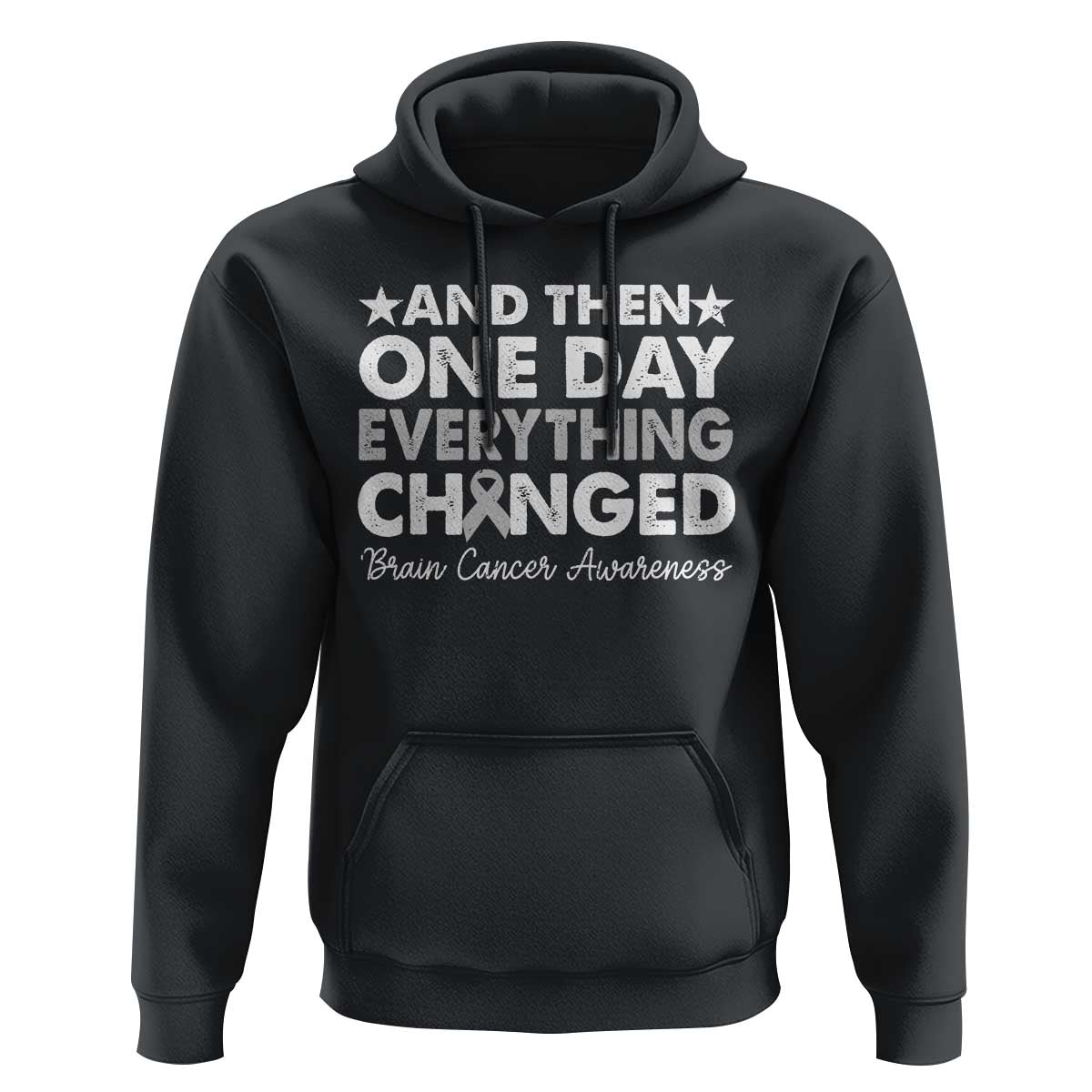 Brain Cancer Awareness Hoodie Retro Fight Brain Tumor Cure Gray Ribbon