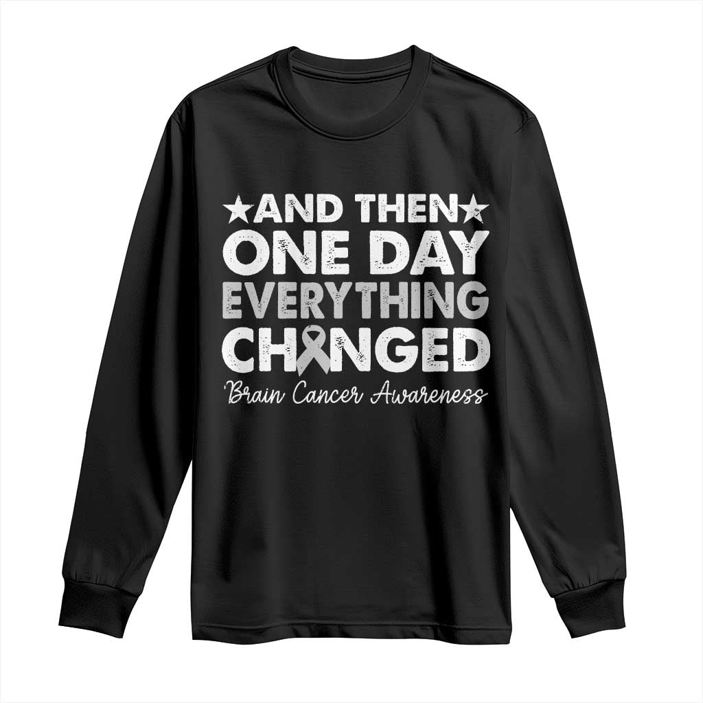 Brain Cancer Awareness Long Sleeve Shirt Retro Fight Brain Tumor Cure Gray Ribbon