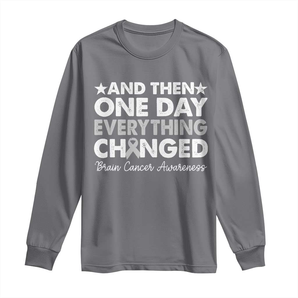 Brain Cancer Awareness Long Sleeve Shirt Retro Fight Brain Tumor Cure Gray Ribbon