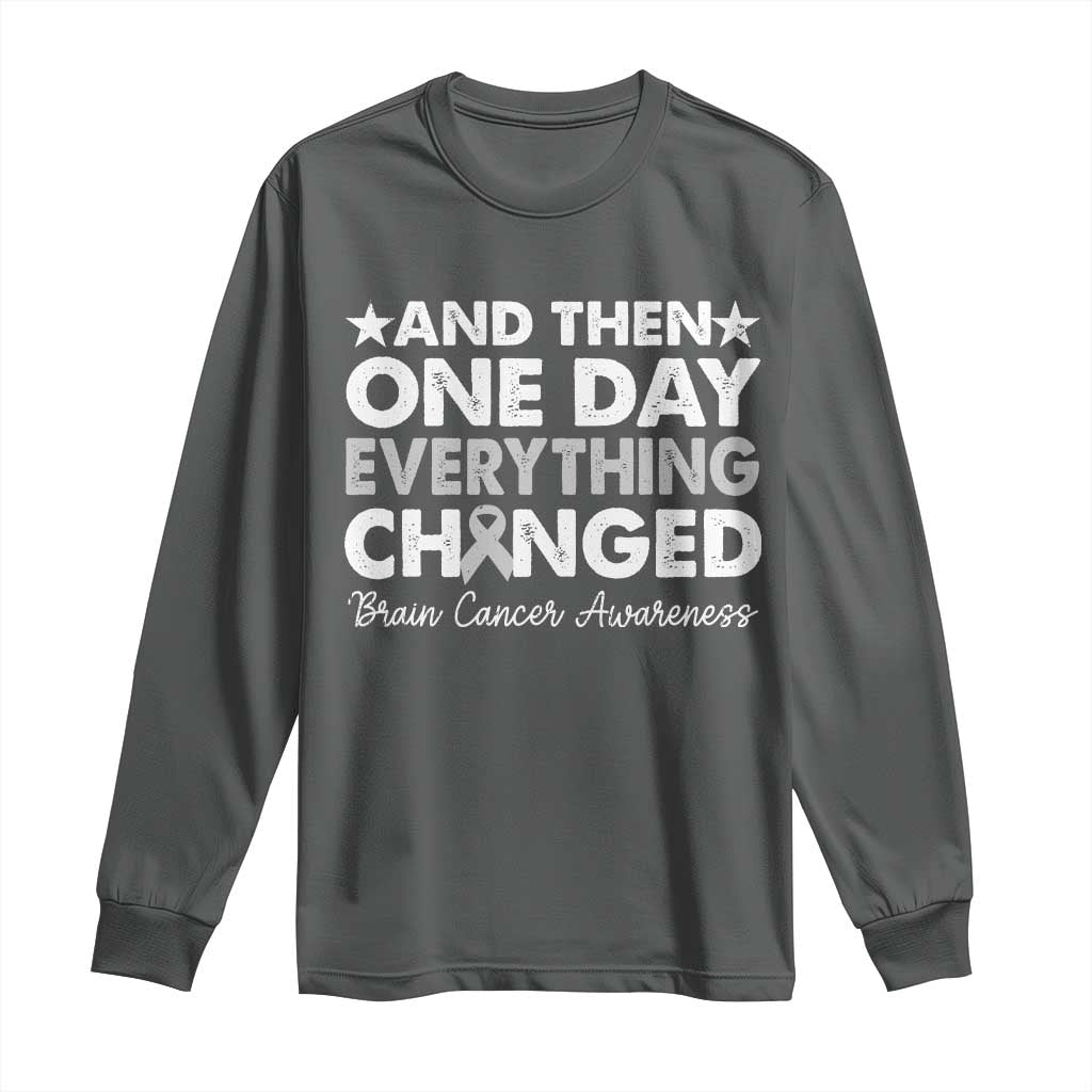 Brain Cancer Awareness Long Sleeve Shirt Retro Fight Brain Tumor Cure Gray Ribbon