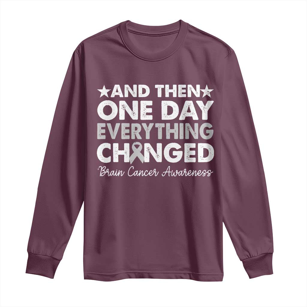 Brain Cancer Awareness Long Sleeve Shirt Retro Fight Brain Tumor Cure Gray Ribbon