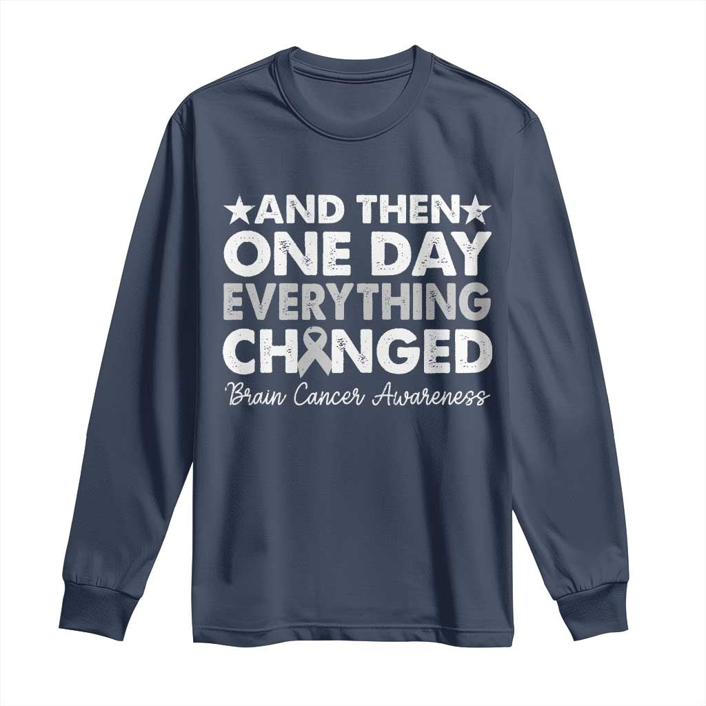 Brain Cancer Awareness Long Sleeve Shirt Retro Fight Brain Tumor Cure Gray Ribbon