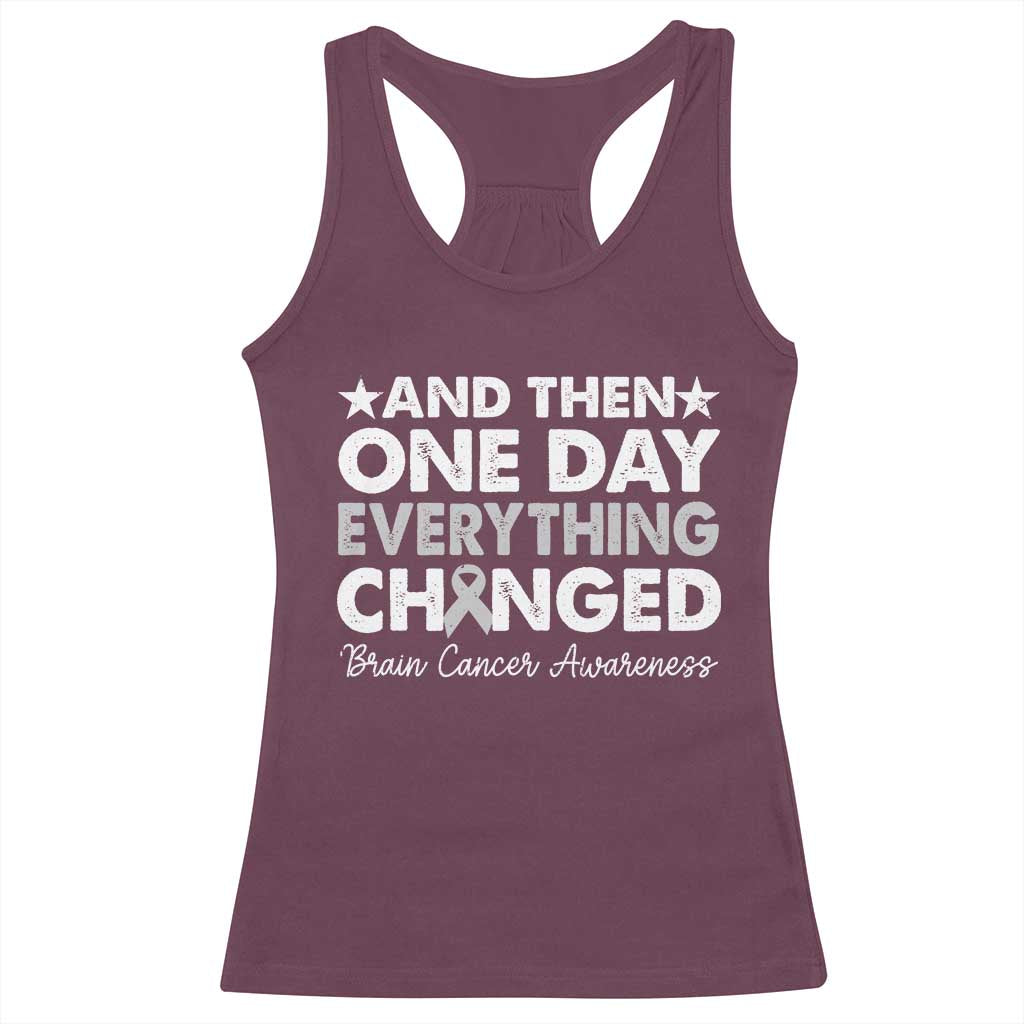Brain Cancer Awareness Racerback Tank Top Retro Fight Brain Tumor Cure Gray Ribbon