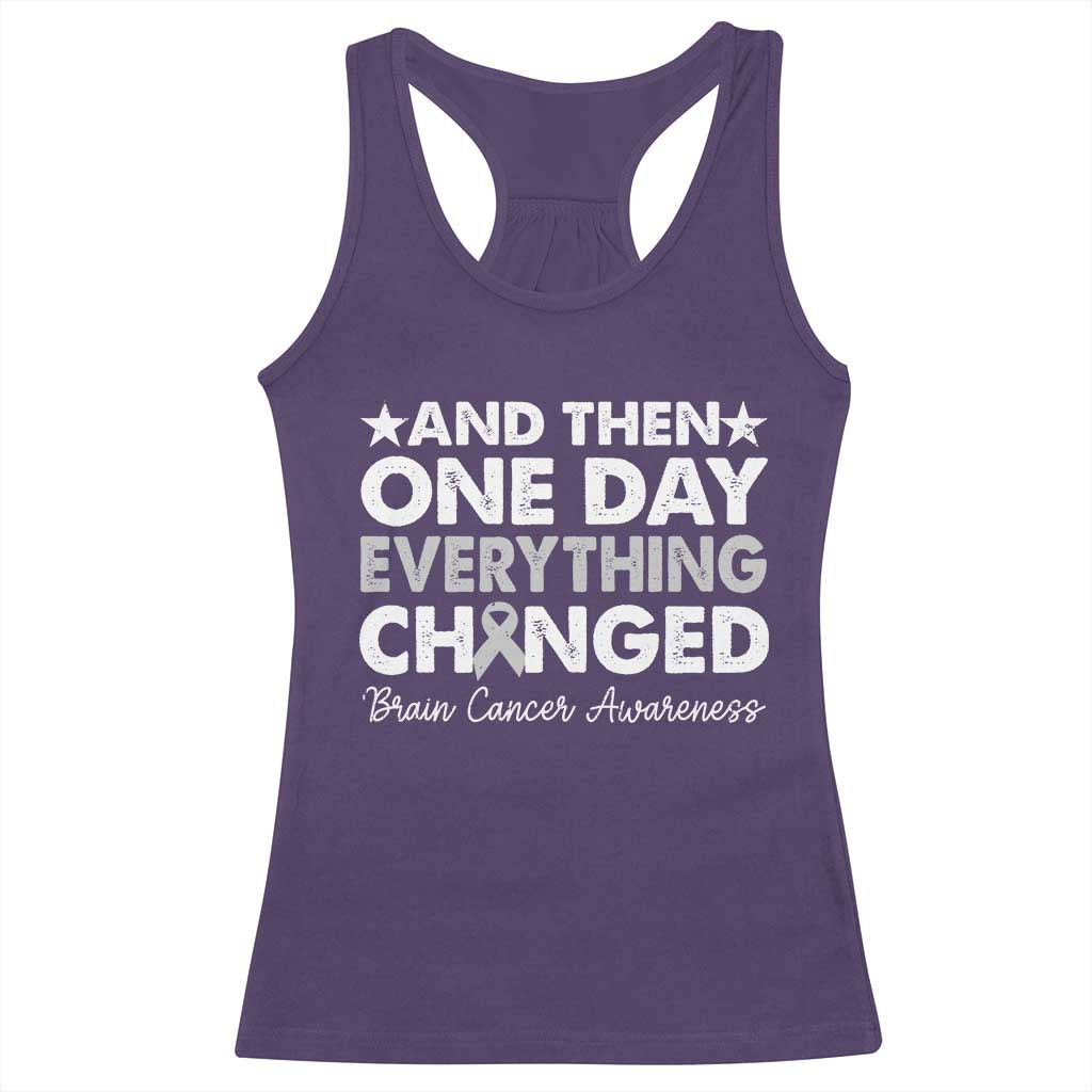 Brain Cancer Awareness Racerback Tank Top Retro Fight Brain Tumor Cure Gray Ribbon