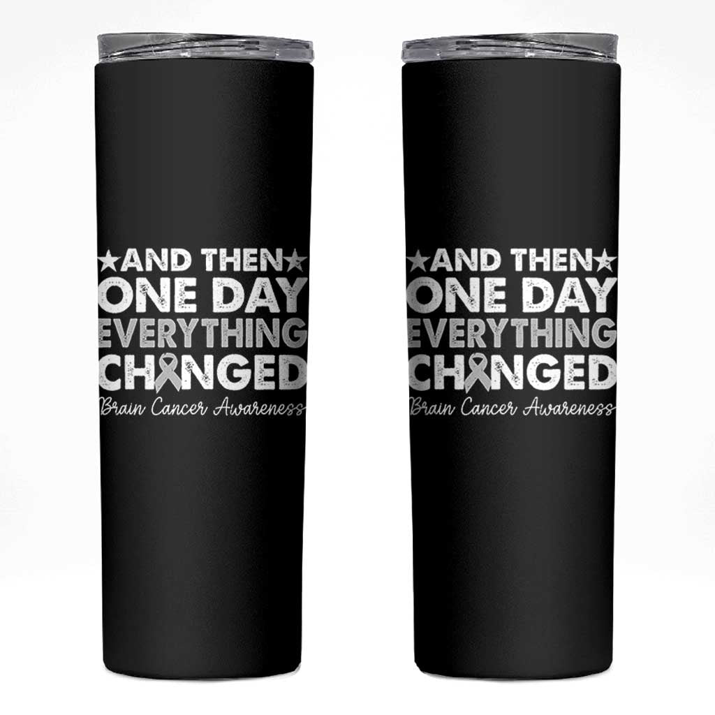 Brain Cancer Awareness Skinny Tumbler Retro Fight Brain Tumor Cure Gray Ribbon