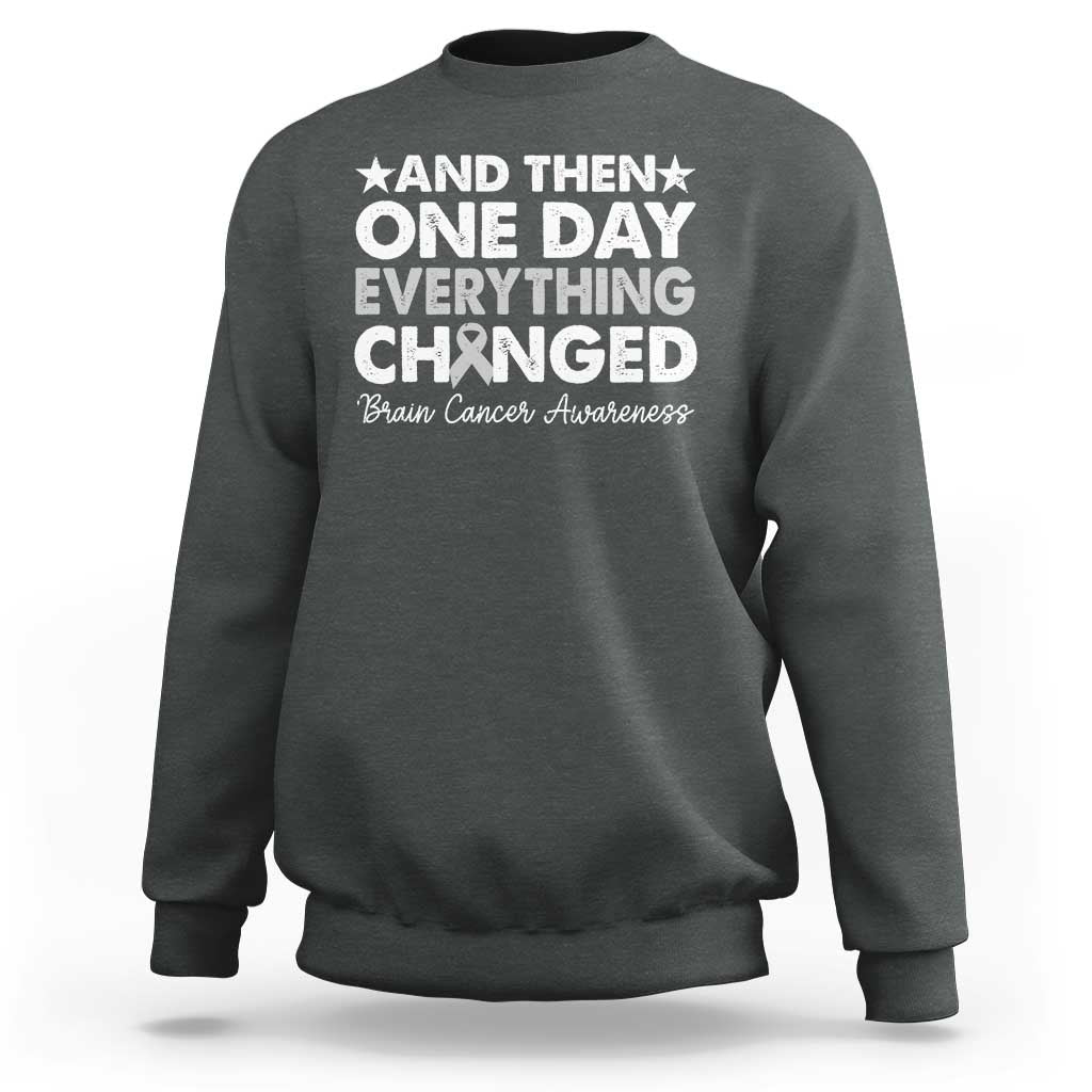 Brain Cancer Awareness Sweatshirt Retro Fight Brain Tumor Cure Gray Ribbon