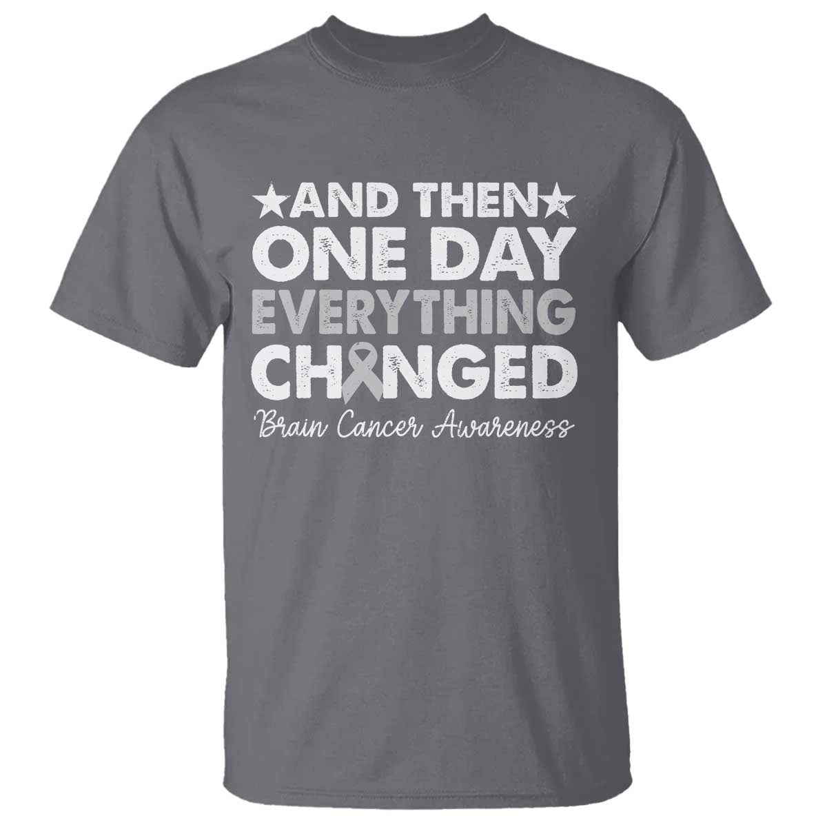 Brain Cancer Awareness T Shirt Retro Fight Brain Tumor Cure Gray Ribbon