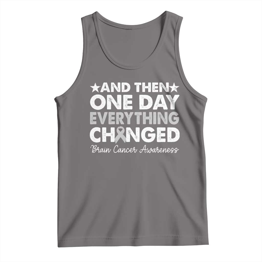 Brain Cancer Awareness Tank Top Retro Fight Brain Tumor Cure Gray Ribbon
