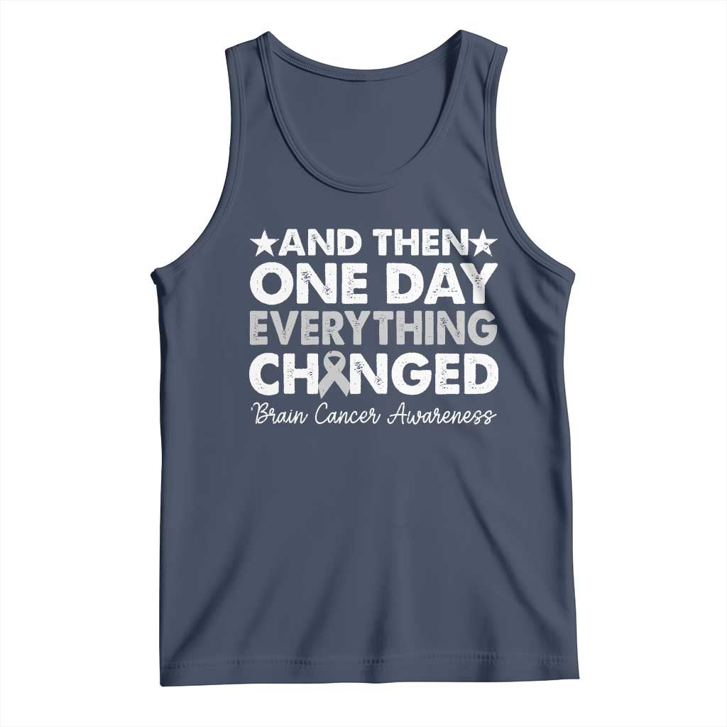 Brain Cancer Awareness Tank Top Retro Fight Brain Tumor Cure Gray Ribbon