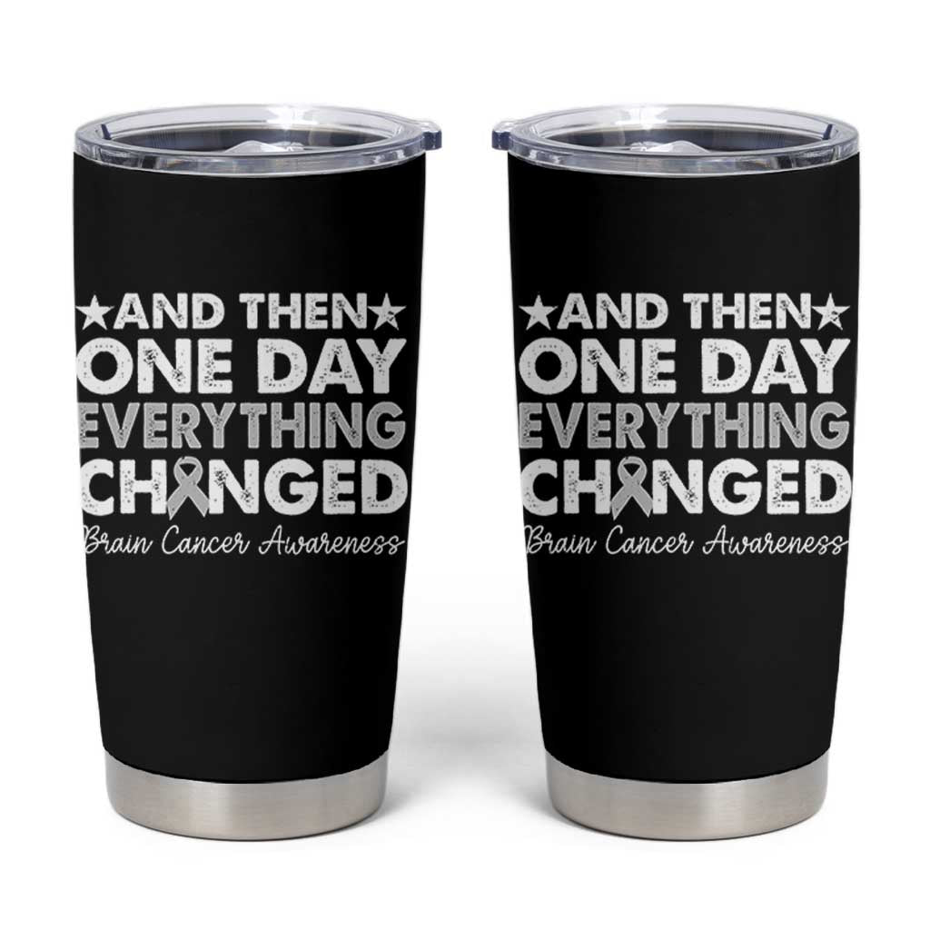 Brain Cancer Awareness Tumbler Cup Retro Fight Brain Tumor Cure Gray Ribbon