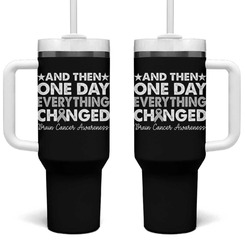 Brain Cancer Awareness Tumbler With Handle Retro Fight Brain Tumor Cure Gray Ribbon