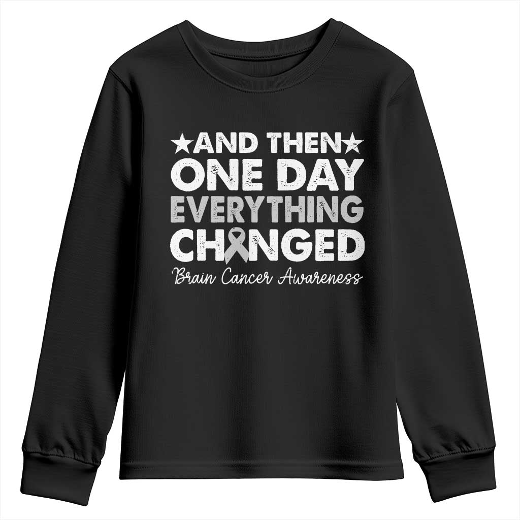 Brain Cancer Awareness Youth Sweatshirt Retro Fight Brain Tumor Cure Gray Ribbon