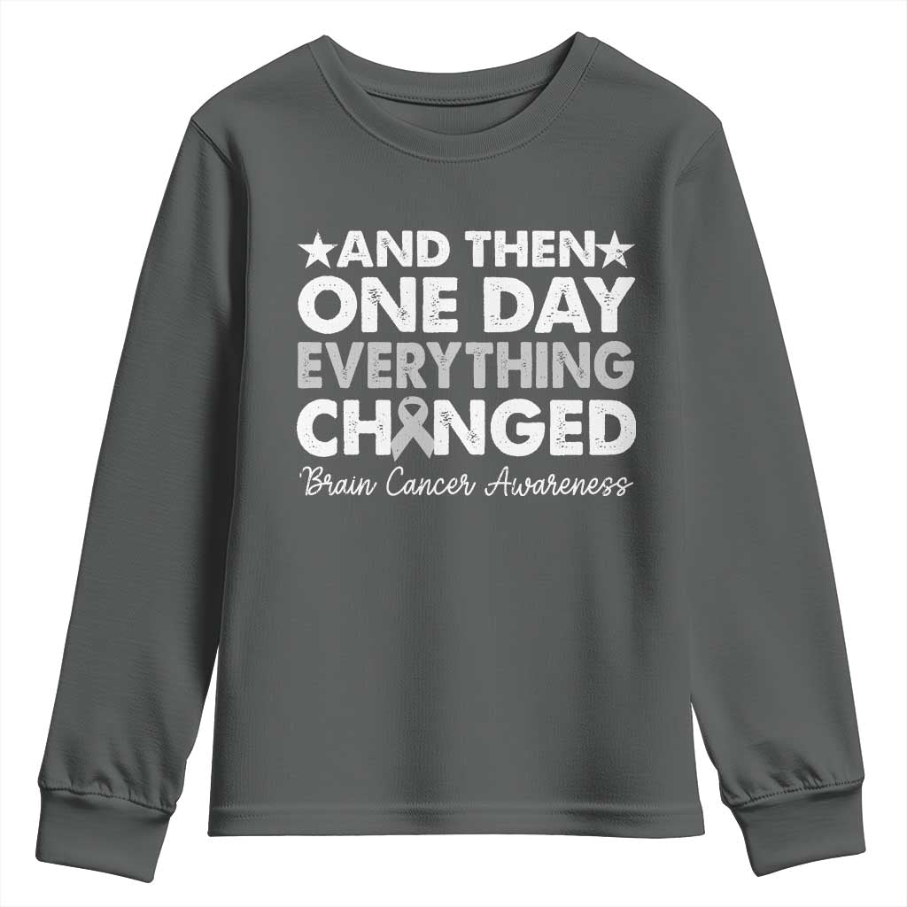 Brain Cancer Awareness Youth Sweatshirt Retro Fight Brain Tumor Cure Gray Ribbon