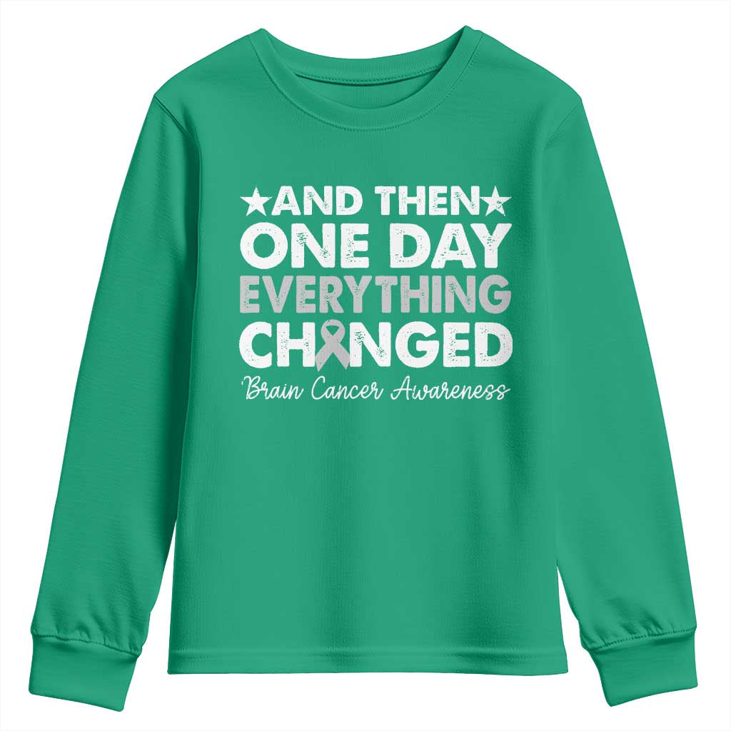 Brain Cancer Awareness Youth Sweatshirt Retro Fight Brain Tumor Cure Gray Ribbon