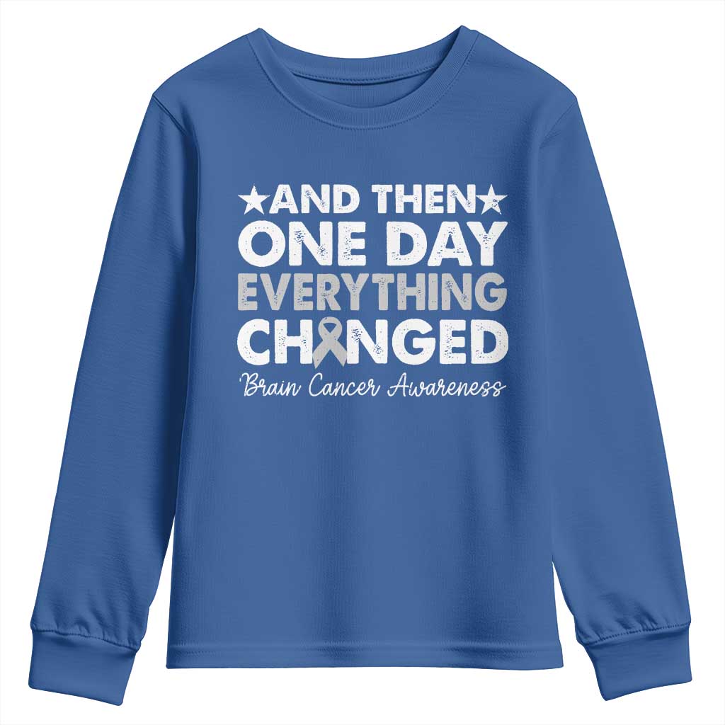 Brain Cancer Awareness Youth Sweatshirt Retro Fight Brain Tumor Cure Gray Ribbon