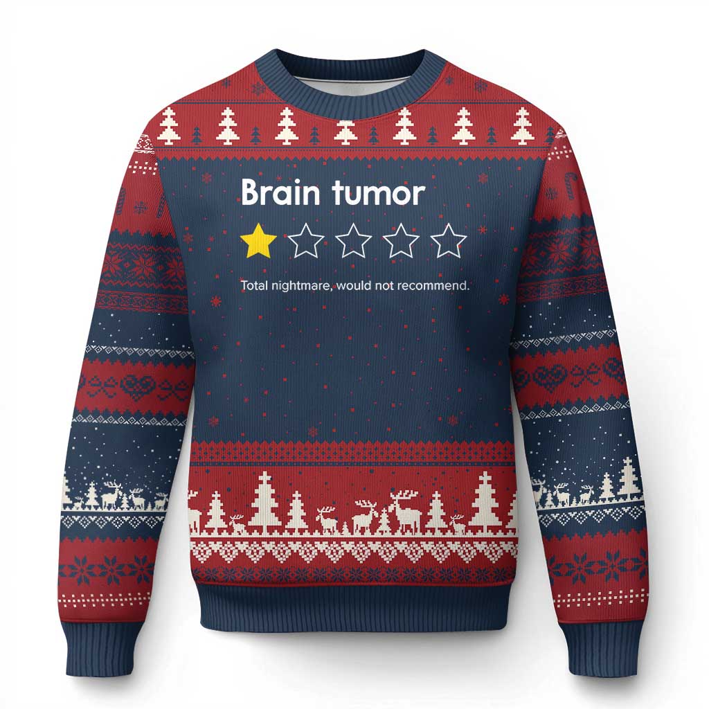 Brain Tumor Ugly Christmas Sweater One Star Would Not Recommend Brain Cancer Awareness