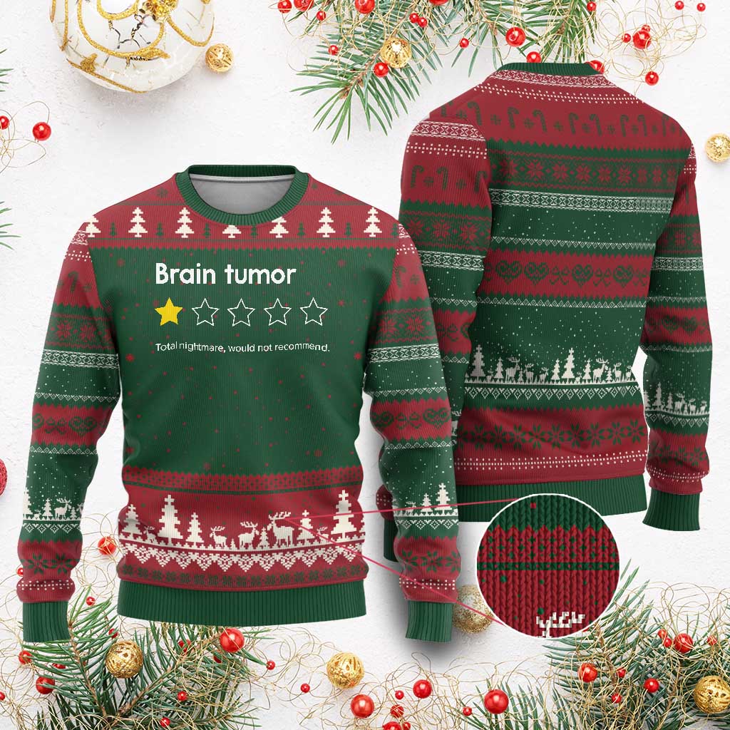 Brain Tumor Ugly Christmas Sweater One Star Would Not Recommend Brain Cancer Awareness