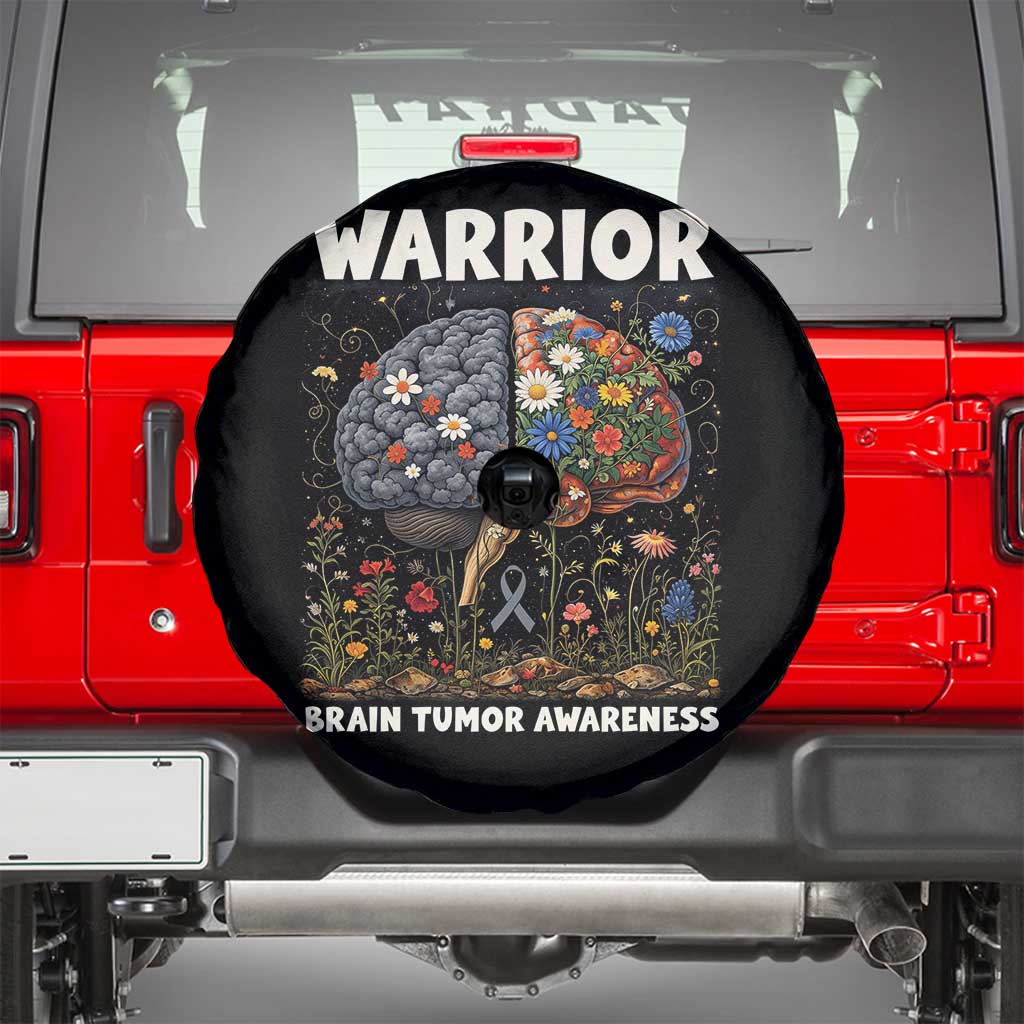 Brain Tumor Warrior Spare Tire Cover Gray Ribbon Brain Cancer Awareness