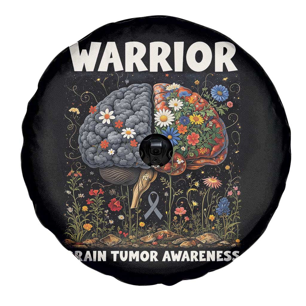 Brain Tumor Warrior Spare Tire Cover Gray Ribbon Brain Cancer Awareness