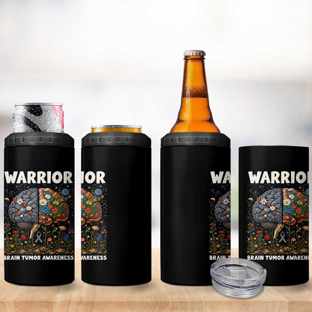 Brain Tumor Warrior 4 in 1 Can Cooler Tumbler Gray Ribbon Brain Cancer Awareness