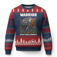 Brain Tumor Warrior Ugly Christmas Sweater Gray Ribbon Brain Cancer Awareness