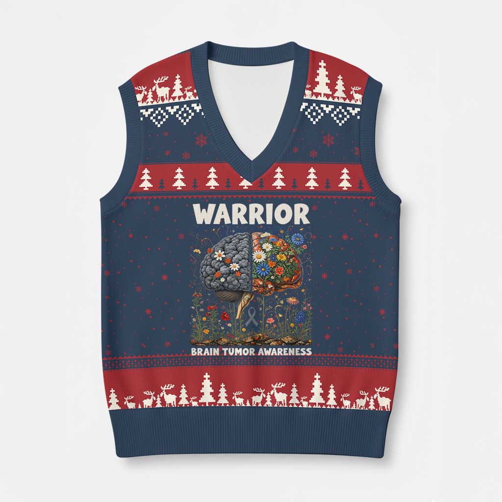 Brain Tumor Warrior V-Neck Knit Sweater Vest Gray Ribbon Brain Cancer Awareness