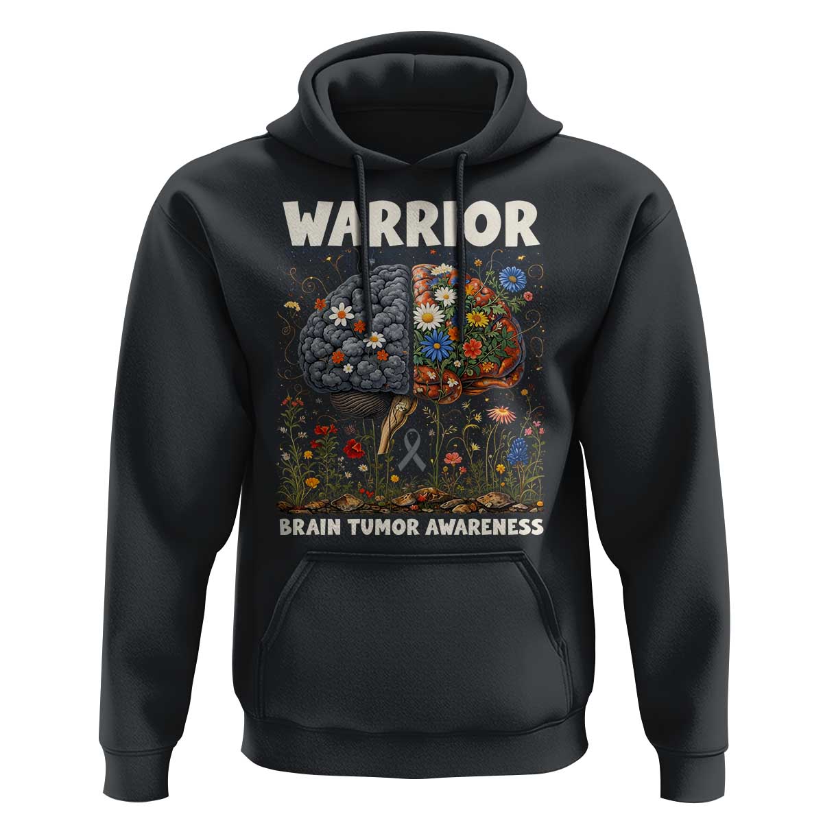 Brain Tumor Warrior Hoodie Gray Ribbon Brain Cancer Awareness