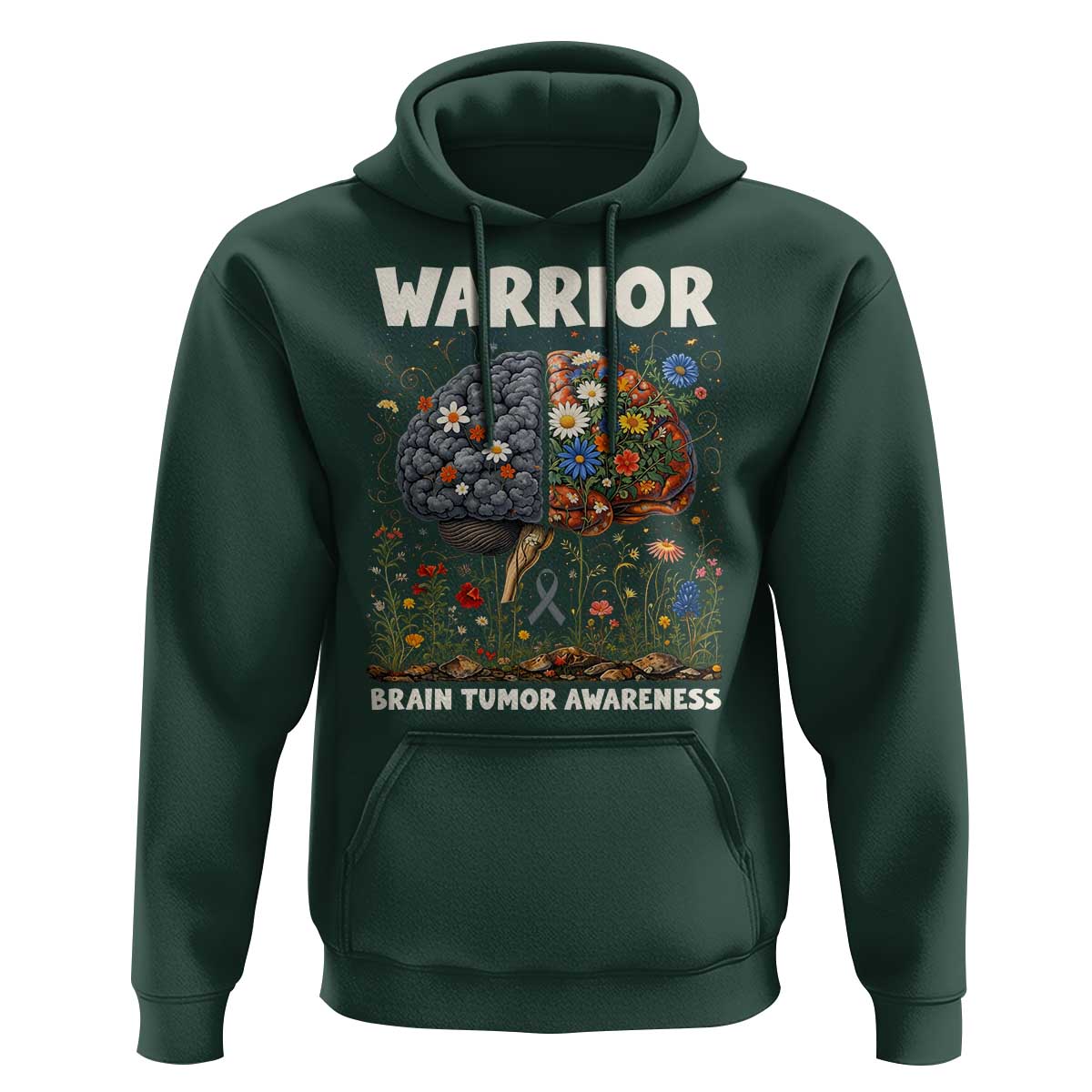 Brain Tumor Warrior Hoodie Gray Ribbon Brain Cancer Awareness