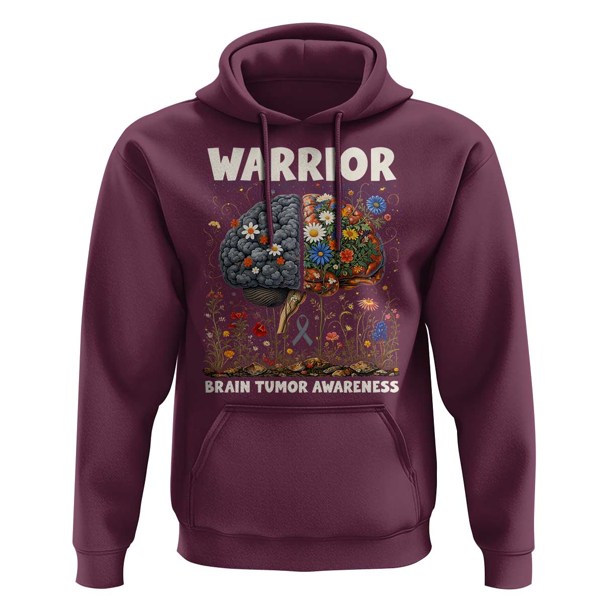 Brain Tumor Warrior Hoodie Gray Ribbon Brain Cancer Awareness