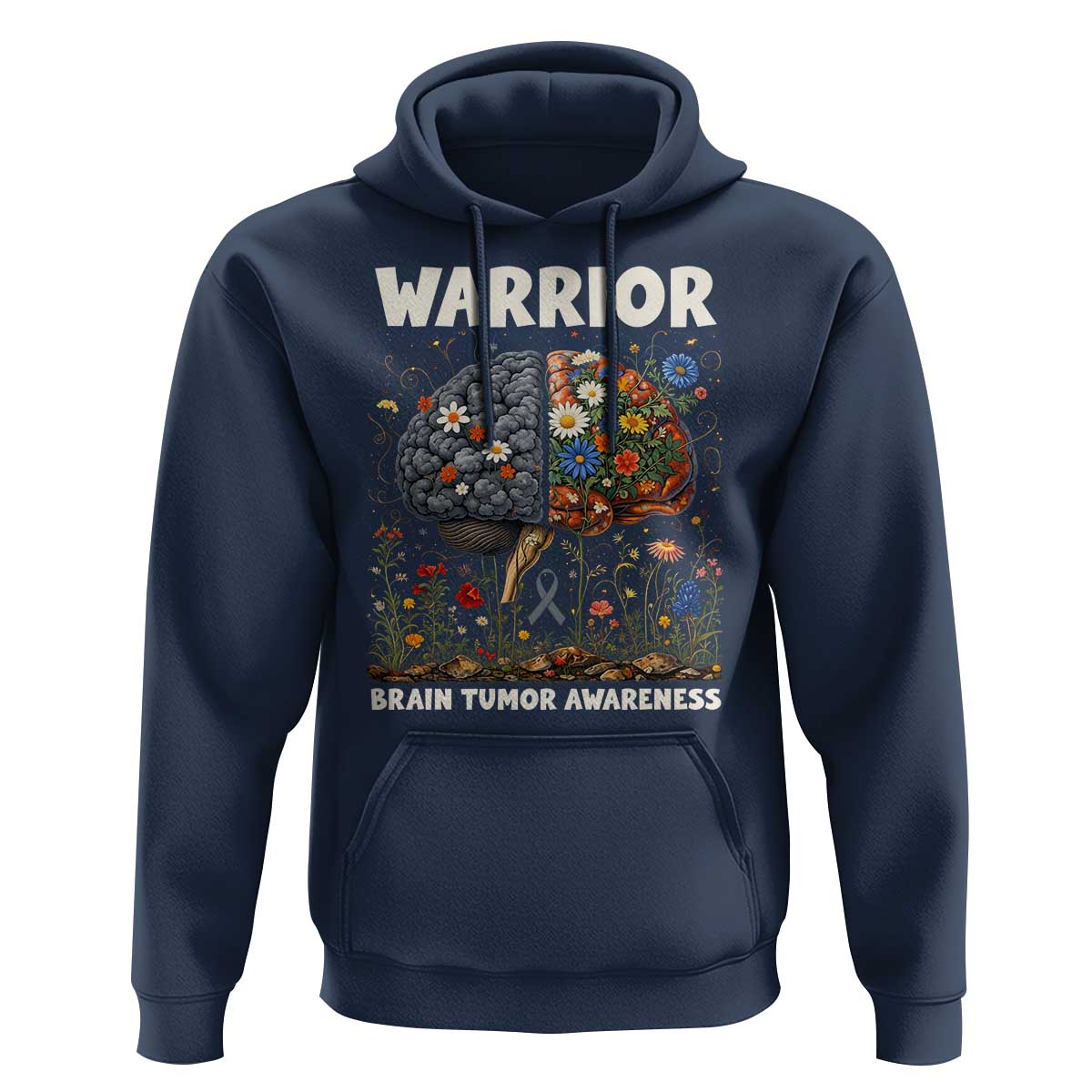 Brain Tumor Warrior Hoodie Gray Ribbon Brain Cancer Awareness