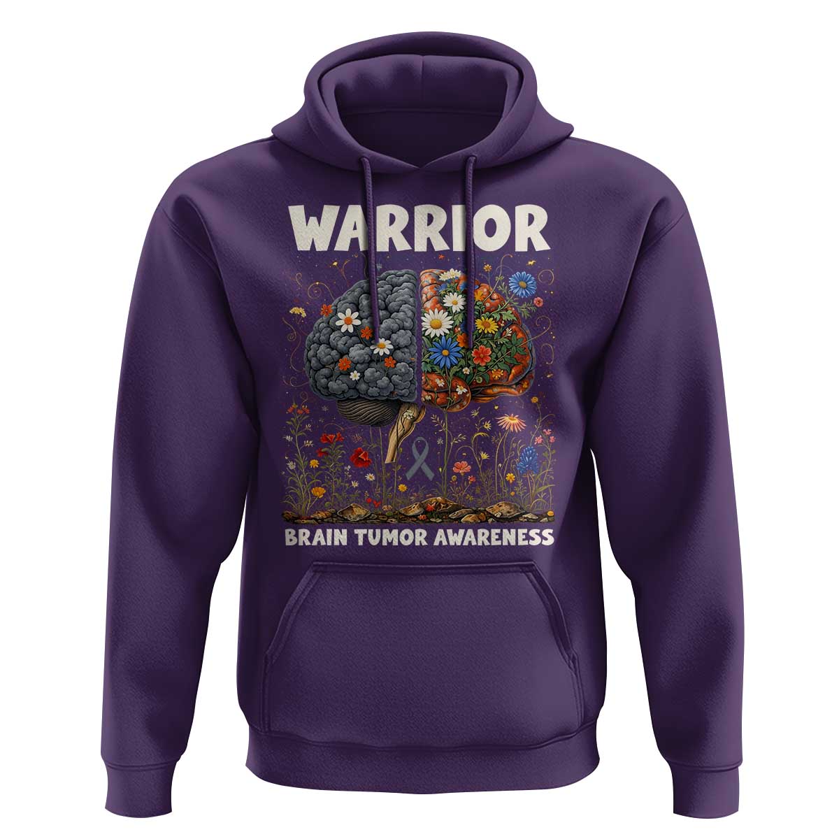 Brain Tumor Warrior Hoodie Gray Ribbon Brain Cancer Awareness