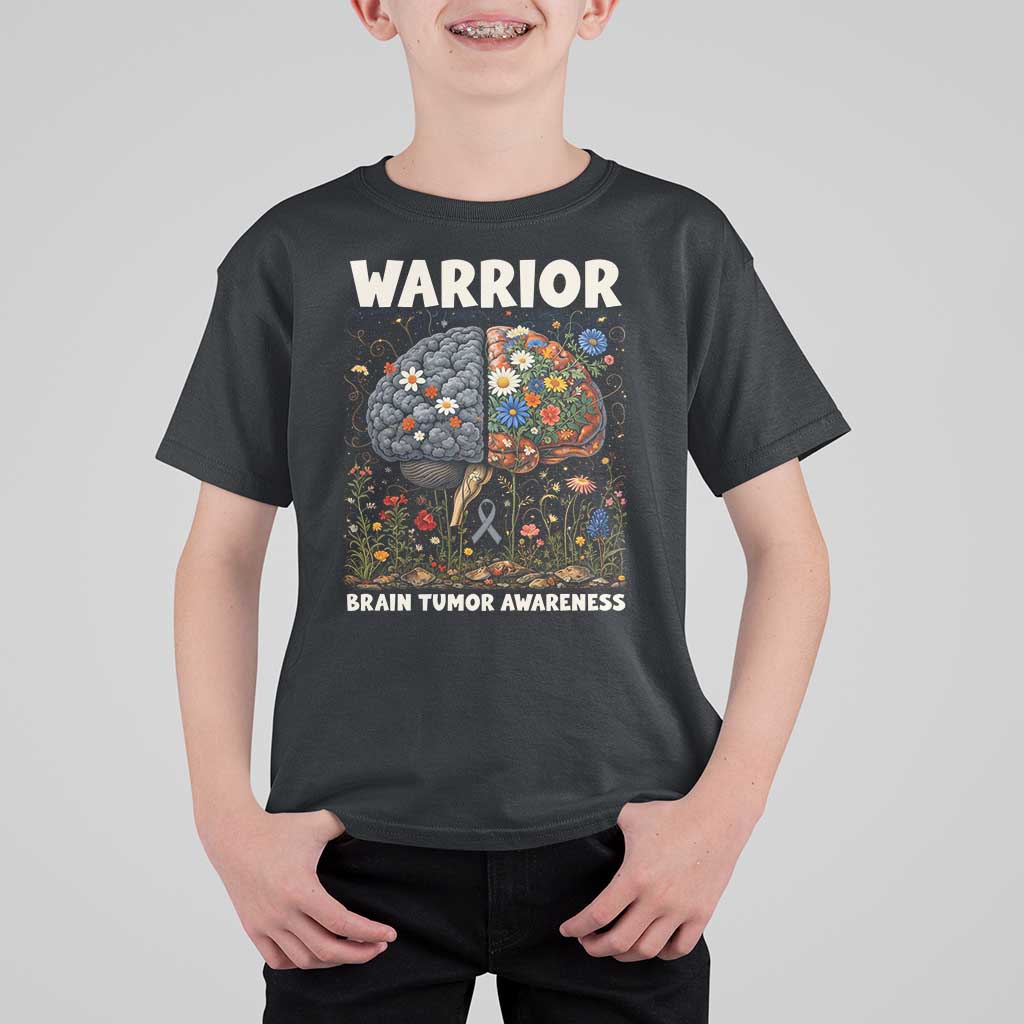 Brain Tumor Warrior T Shirt For Kid Gray Ribbon Brain Cancer Awareness