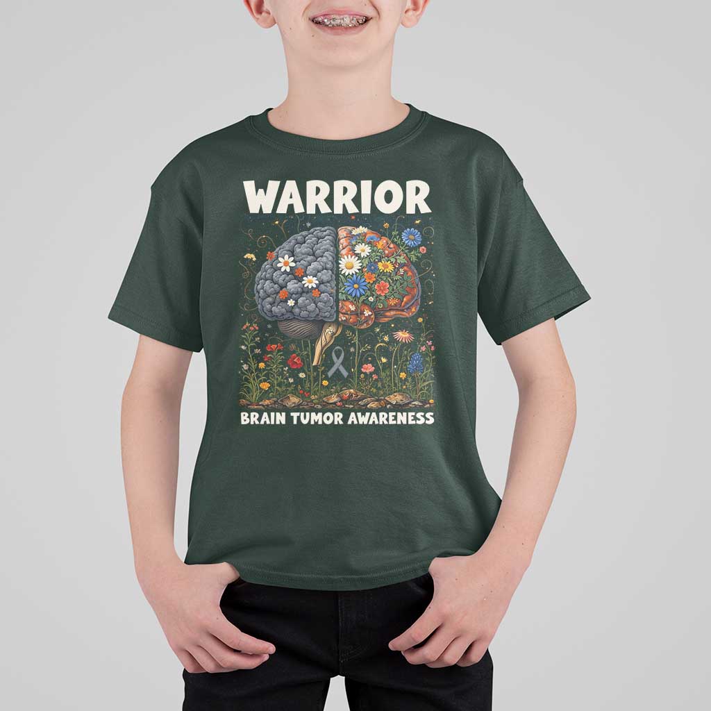 Brain Tumor Warrior T Shirt For Kid Gray Ribbon Brain Cancer Awareness
