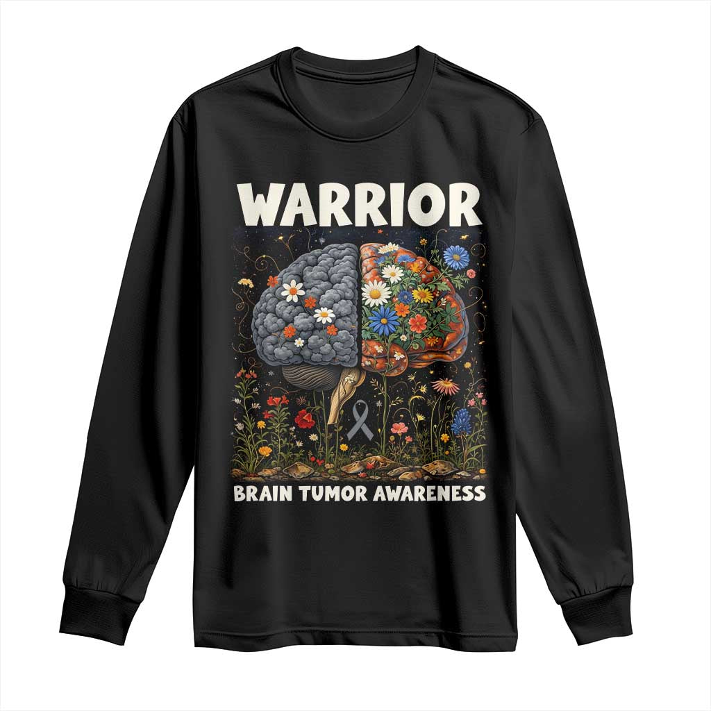 Brain Tumor Warrior Long Sleeve Shirt Gray Ribbon Brain Cancer Awareness