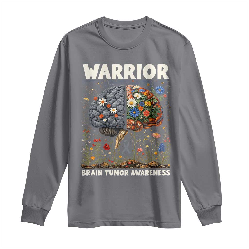 Brain Tumor Warrior Long Sleeve Shirt Gray Ribbon Brain Cancer Awareness