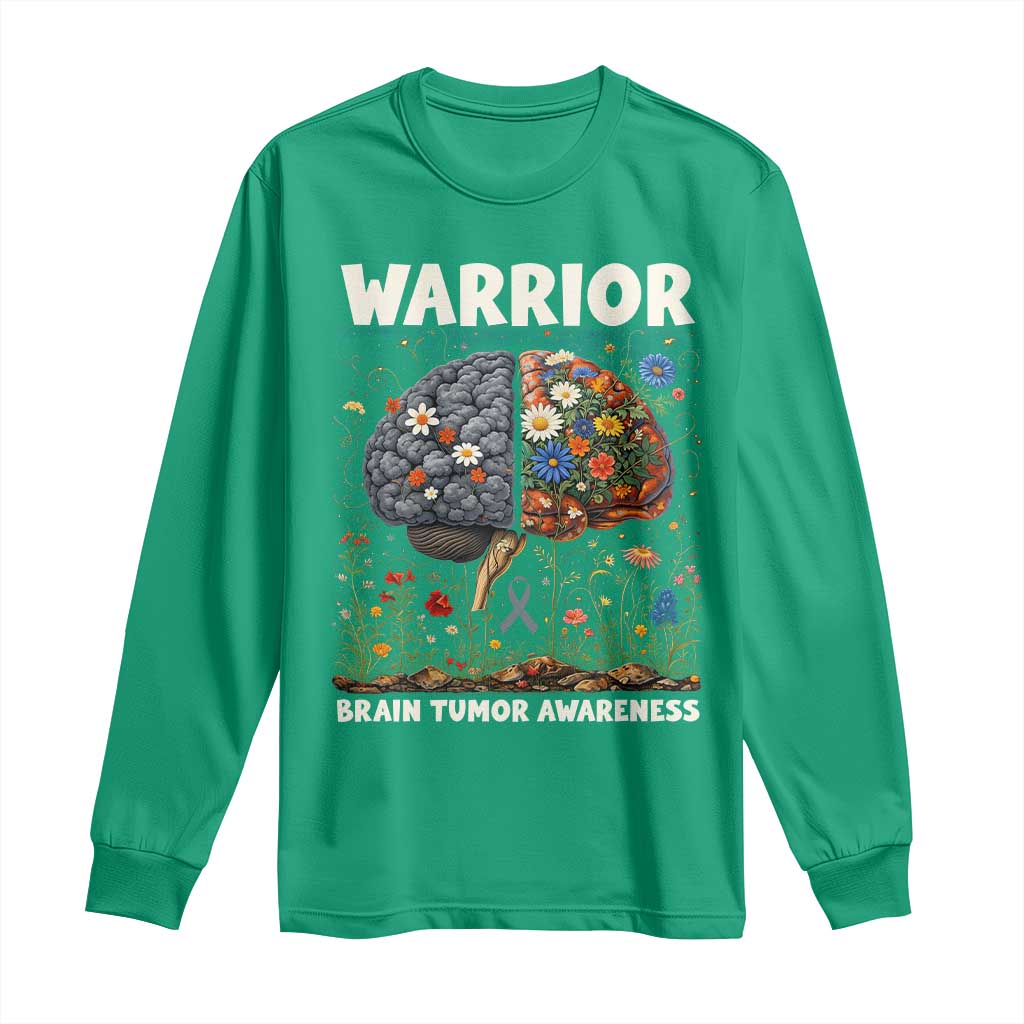 Brain Tumor Warrior Long Sleeve Shirt Gray Ribbon Brain Cancer Awareness
