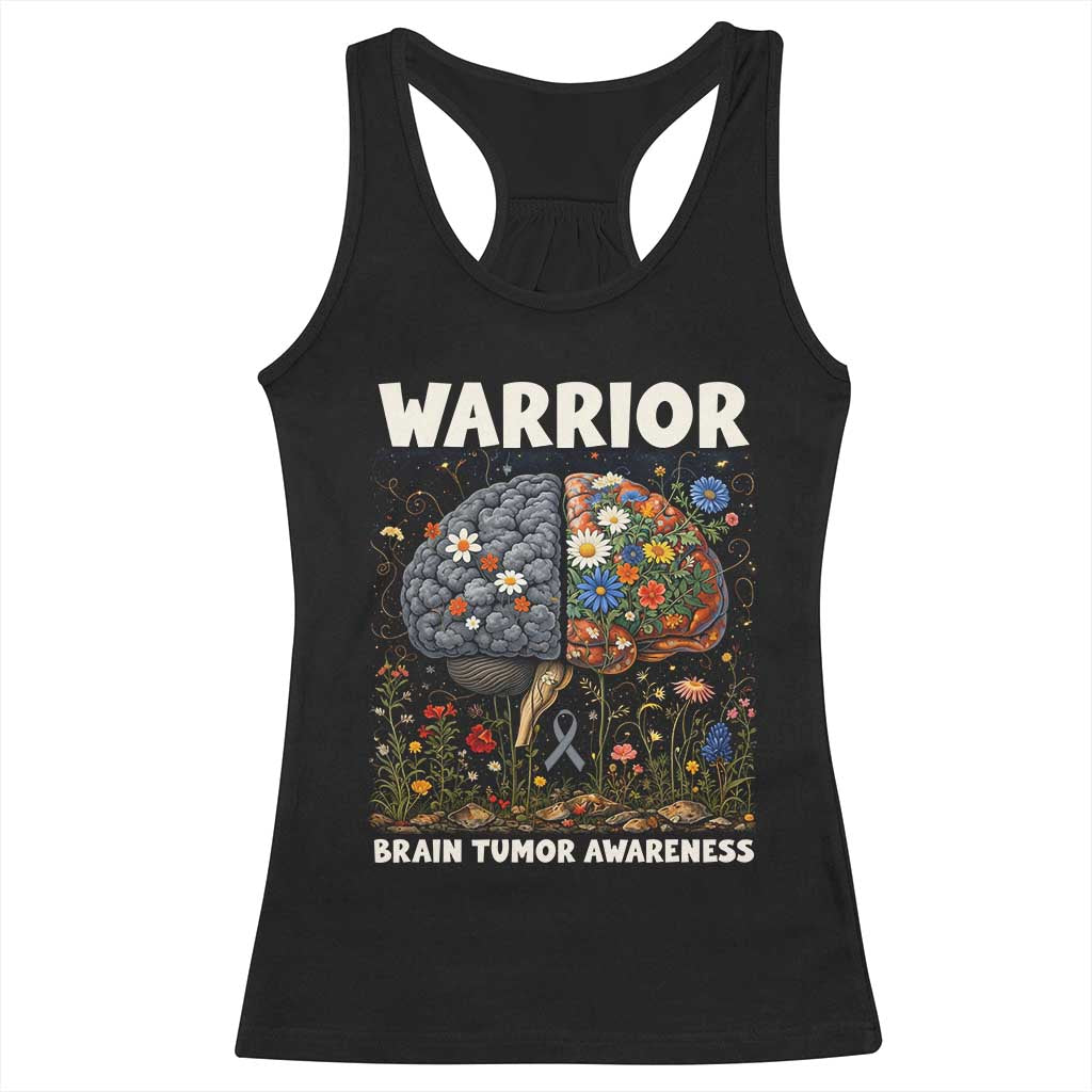 Brain Tumor Warrior Racerback Tank Top Gray Ribbon Brain Cancer Awareness
