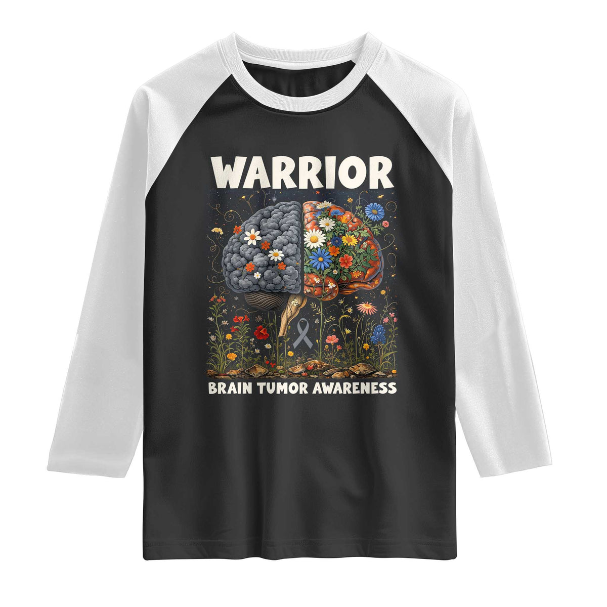 Brain Tumor Warrior Raglan Shirt Gray Ribbon Brain Cancer Awareness